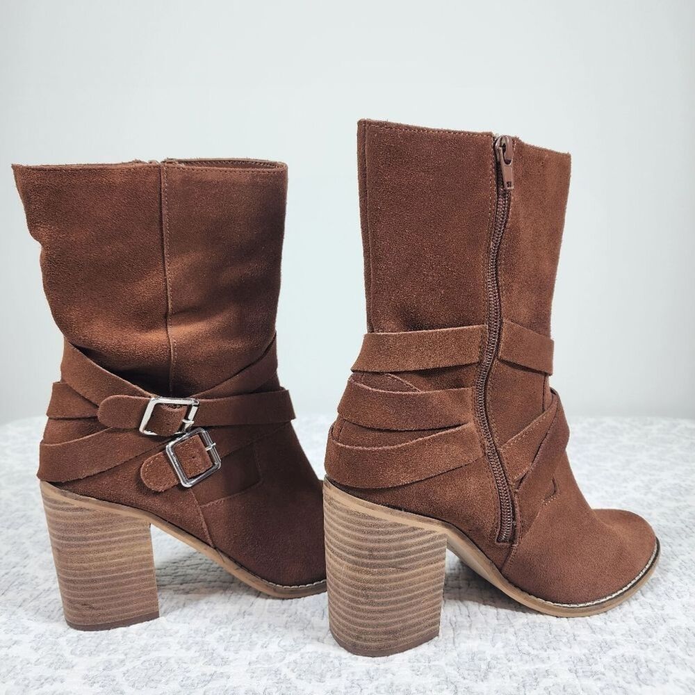 Chelsea & Violet CV-Vicky Brown Suede Leather Strappy Boots Size 8.5
